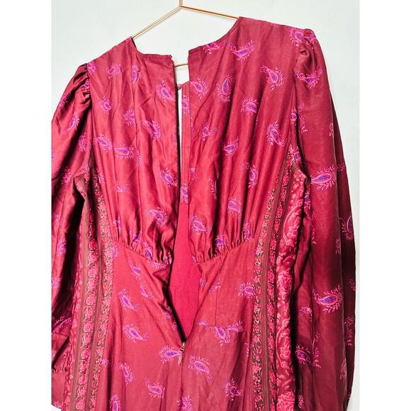 DEREK LAM COLLECTIVE Red Floral Chiffon Keyhole Empire Waist Midi Dress Size 44 - Picture 15 of 15